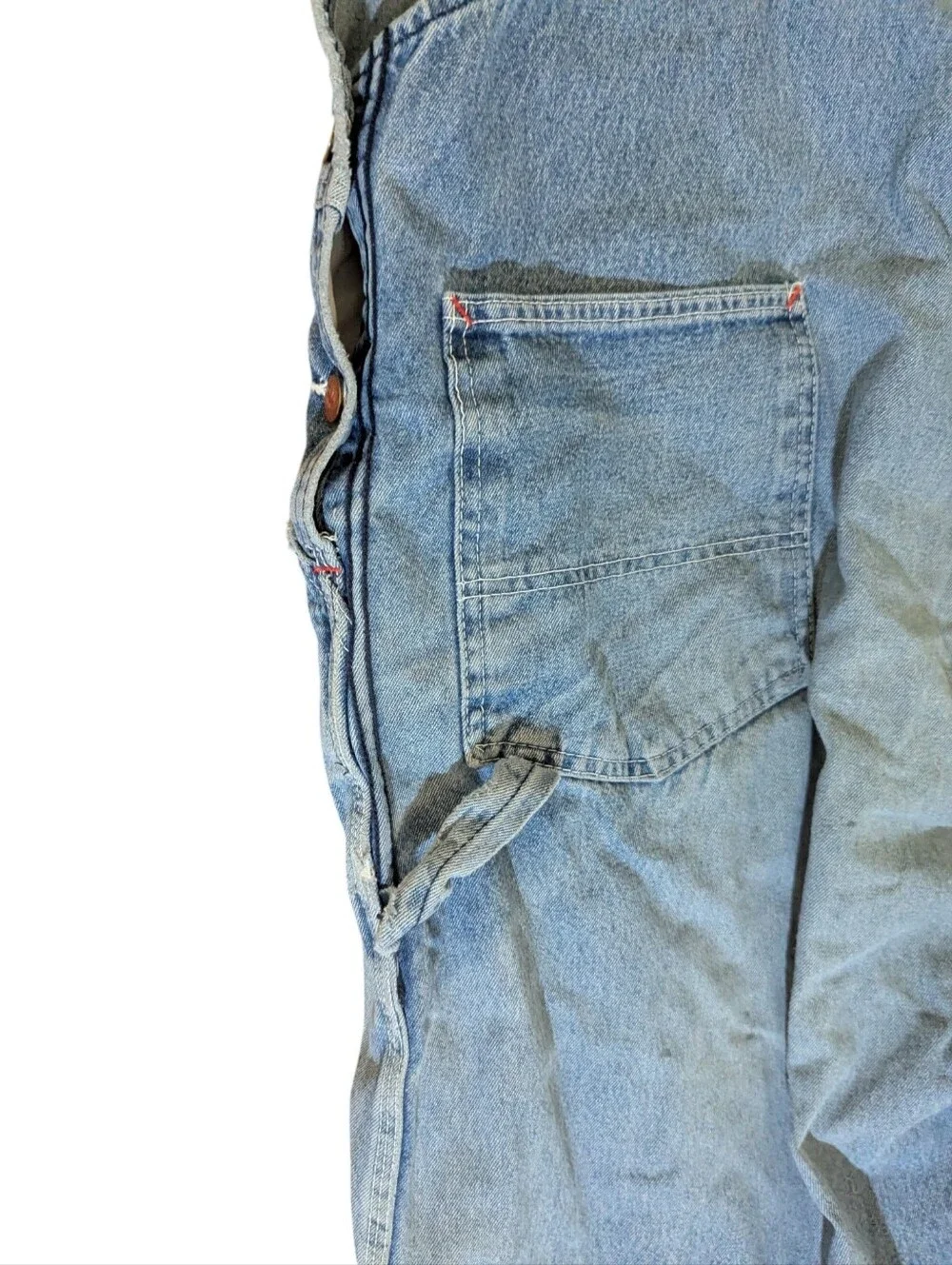 Vtg. Round House Light Blue Denim Overalls Authentic Kansas Farmer Thrashed